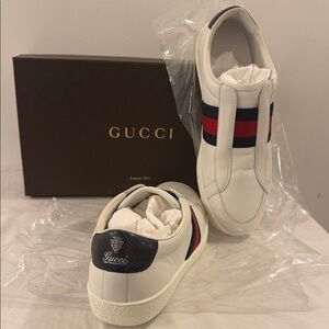 Gucci White Sneakers with Red and Navy Accents